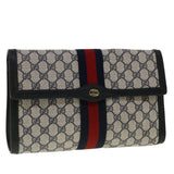 Gucci GG Canvas Sherry Line Clutch Bag Gray Navy Red 89.01.007 40956