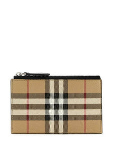 Luxury Burberry Check Zipper Card Wallet Beige