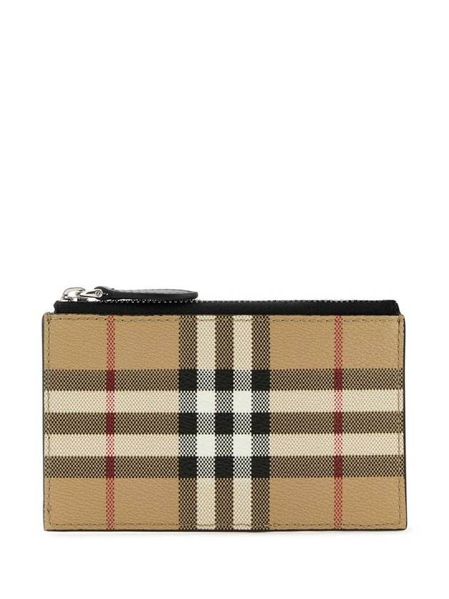 Luxury Burberry Check Zipper Card Wallet Beige
