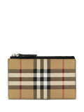 Luxury Burberry Check Zipper Card Wallet Beige