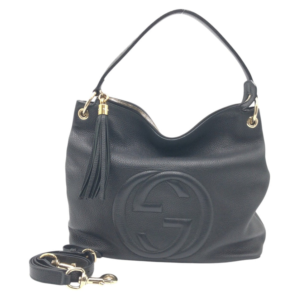 Gucci Shoulder Bag 408825 leather Black black Hobo Shoulder Bag Handbag 2WAY Soho Interlocking G Women