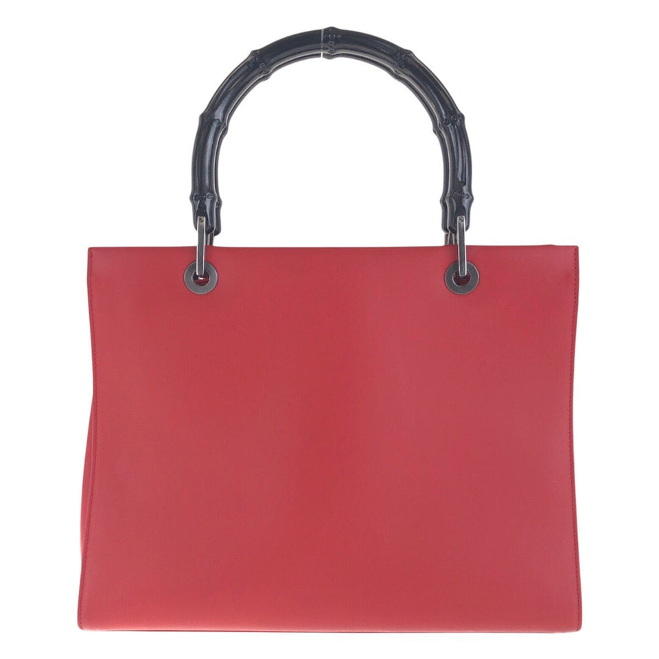 Gucci Tote Bag 012 1016 leather Red black Bamboo