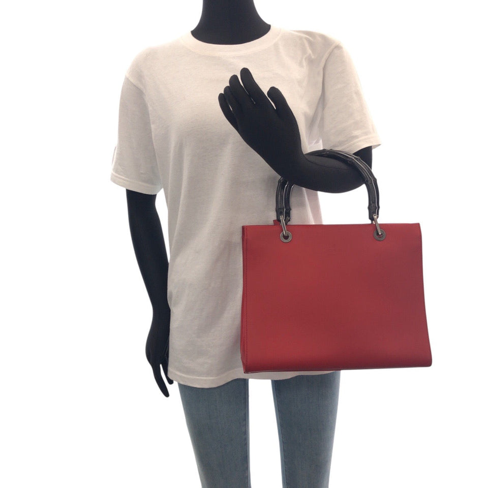 Gucci Tote Bag 012 1016 leather Red black Bamboo