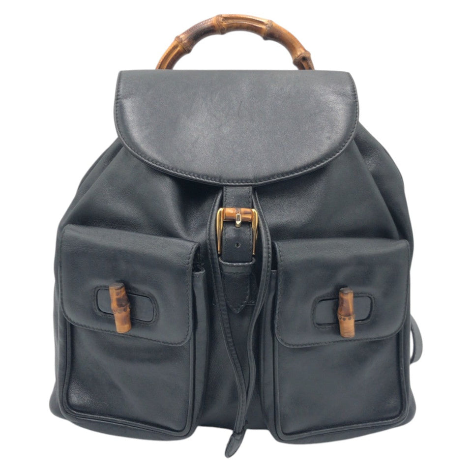 Gucci Backpack 003 1998 0016 leather Black black Backpack Unisex Bamboo Women