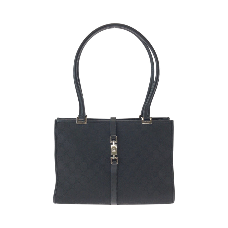 Gucci Tote Bag 002 1073 GG canvas Black SilverMetal Jackie