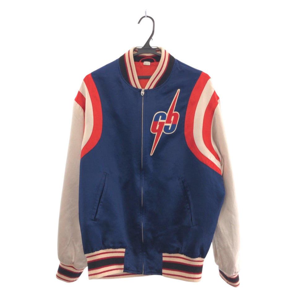 Gucci Stajan 575315 ZABZR Acetate , Rayon , Polyester Navy White Red SilverMetal Stadium jumper GG mens 44