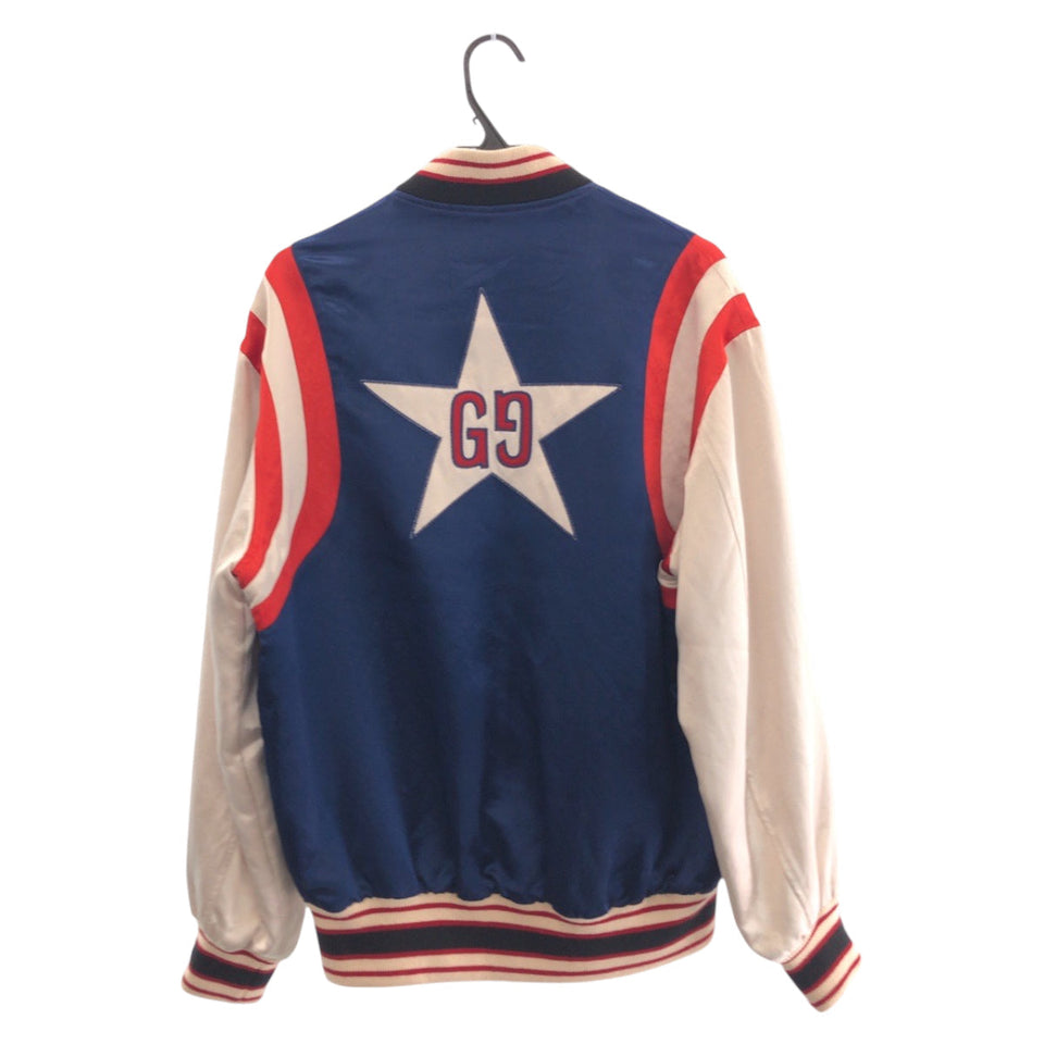 Gucci Stajan 575315 ZABZR Acetate , Rayon , Polyester Navy White Red SilverMetal Stadium jumper GG mens 44