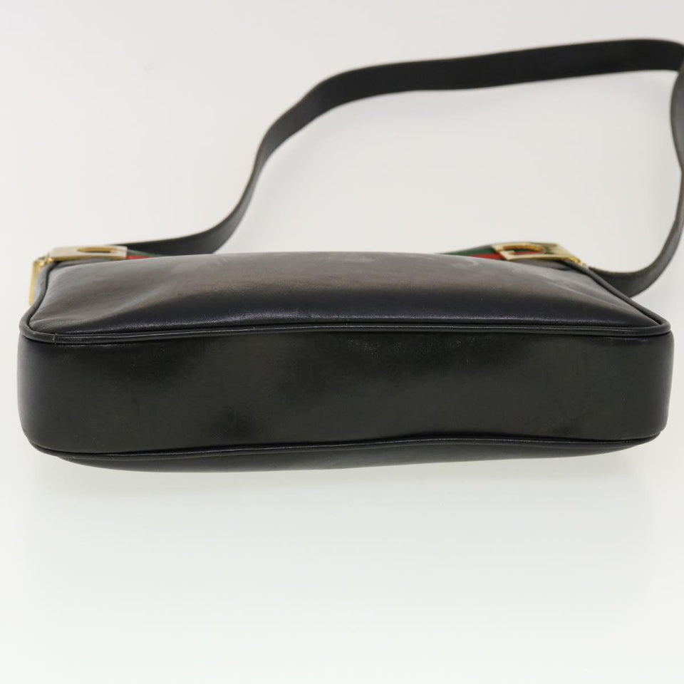 Gucci Web Sherry Line Shoulder Bag Leather Black Red Green 41258