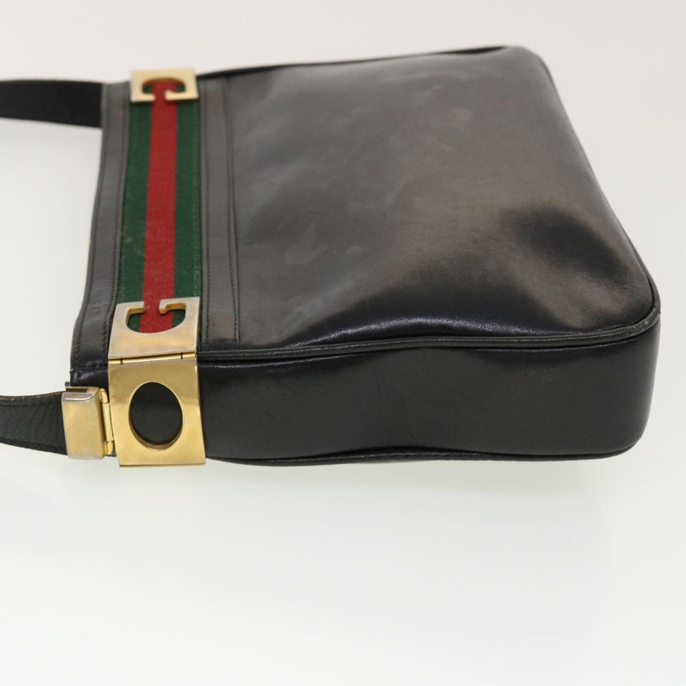 Gucci Web Sherry Line Shoulder Bag Leather Black Red Green 41258