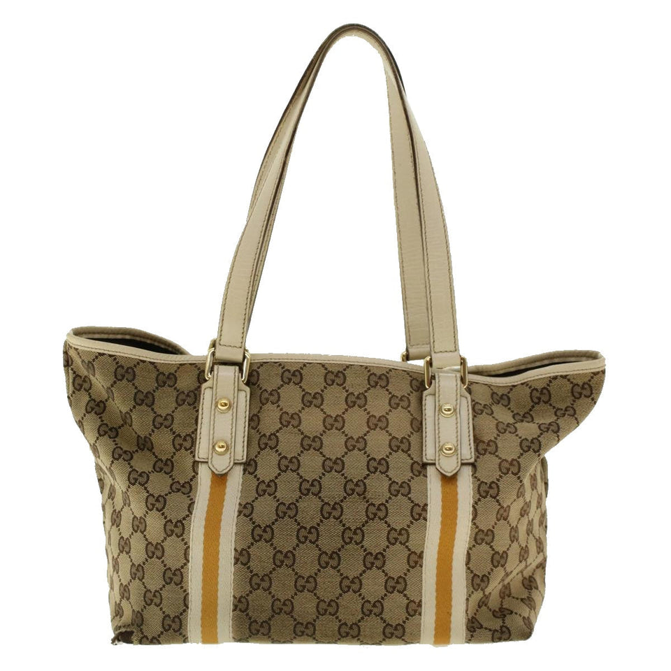 Gucci GG Canvas Sherry Line Tote Bag Beige Yellow 137396 41322