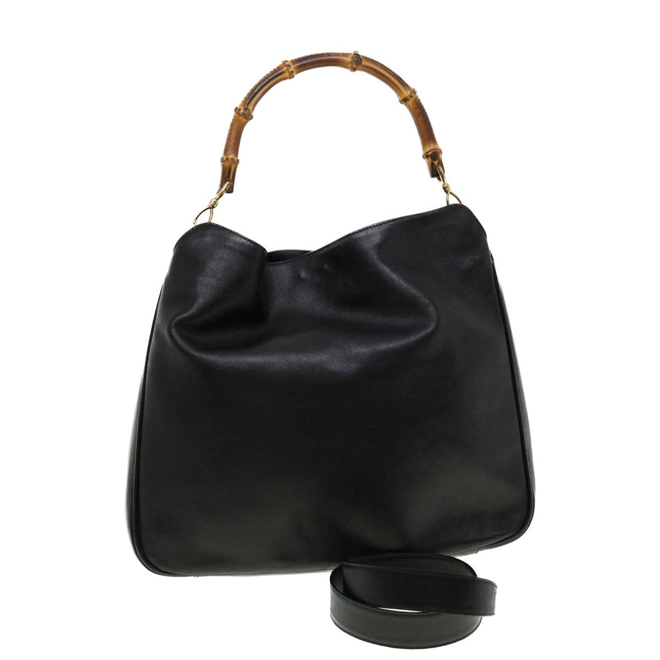 Gucci Bamboo Hand Bag Leather 2way Black 1998 41333