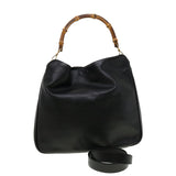 Gucci Bamboo Hand Bag Leather 2way Black 1998 41333