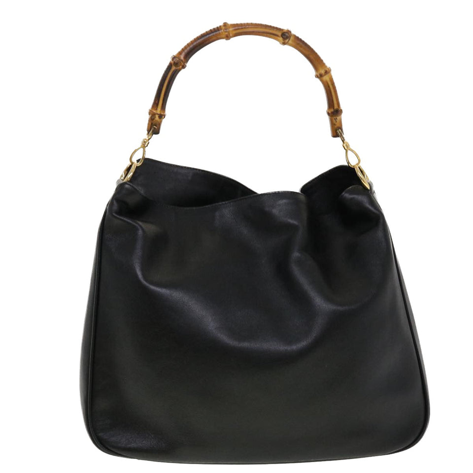 Gucci Bamboo Hand Bag Leather 2way Black 1998 41333