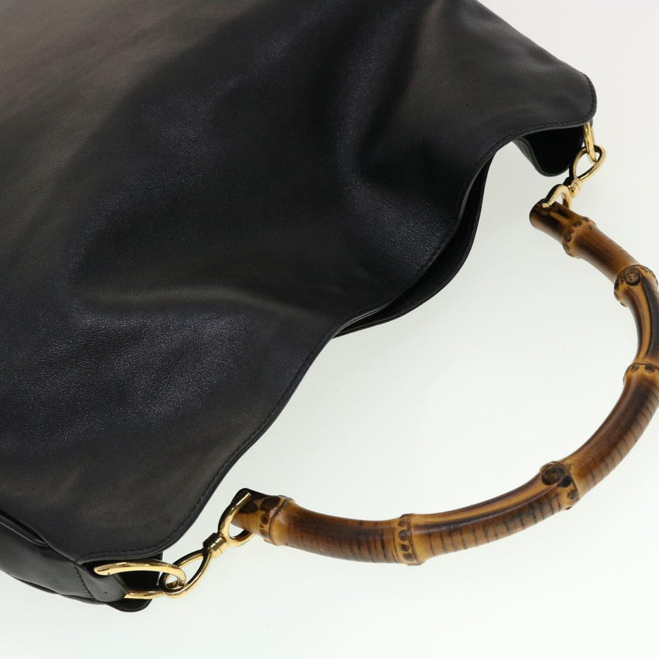 Gucci Bamboo Hand Bag Leather 2way Black 1998 41333