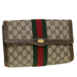 Gucci GG Canvas Web Sherry Line Clutch Bag Beige Red 67.014.3087 41341