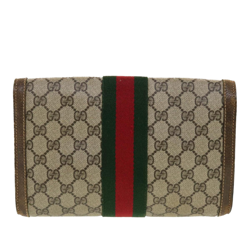 Gucci GG Canvas Web Sherry Line Clutch Bag Beige Red 67.014.3087 41341