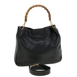 Gucci Bamboo Hand Bag Leather 2way Black 0011577 41343