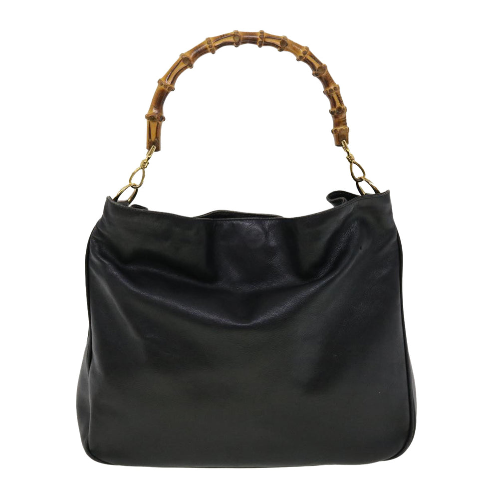 Gucci Bamboo Hand Bag Leather 2way Black 0011577 41343