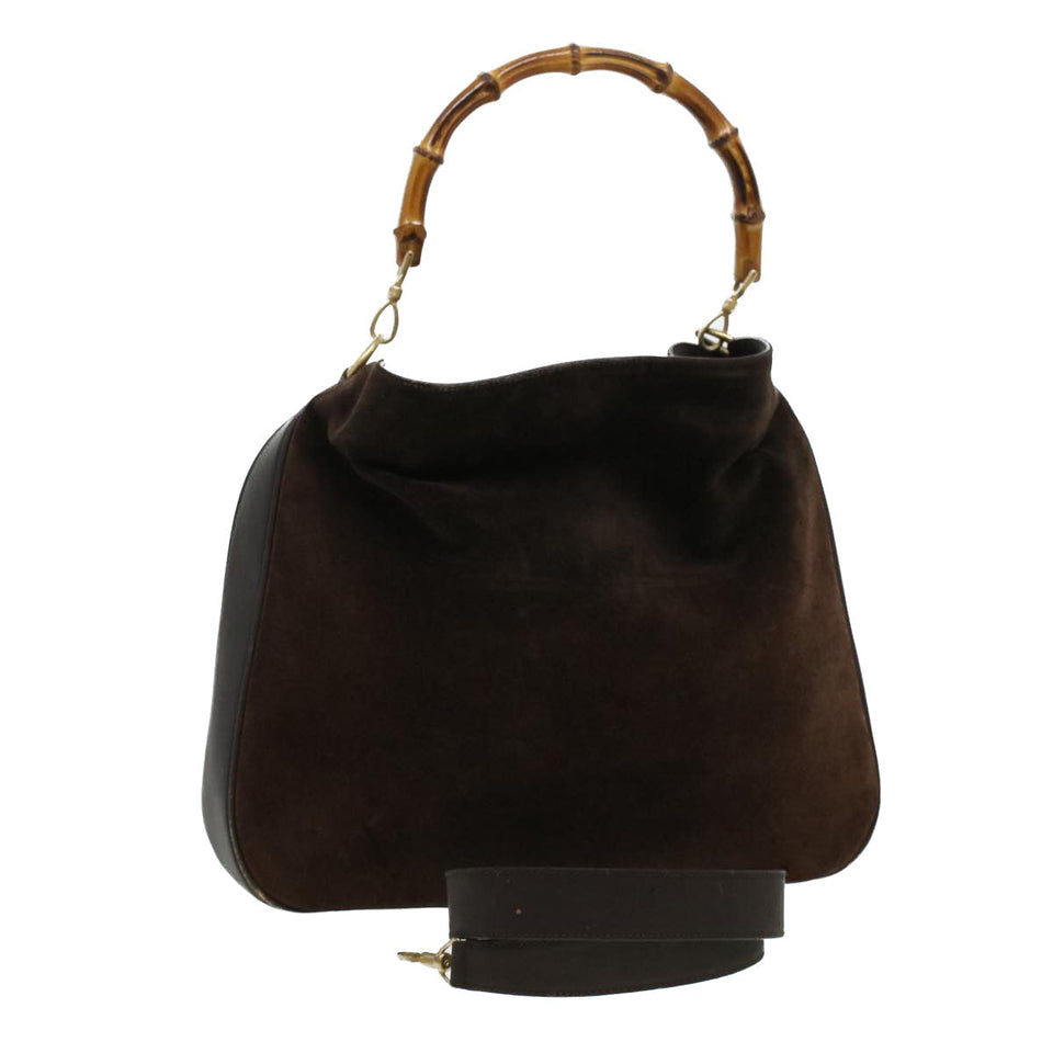 Gucci Bamboo Hand Bag Suede 2way Brown 001.3444.1577 41364