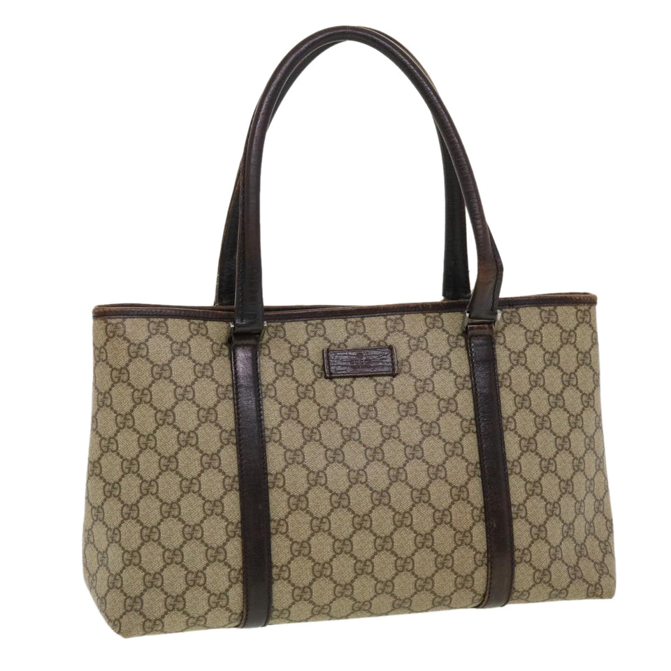 Gucci GG Canvas Tote Bag PVC Leather Beige 114595 41370