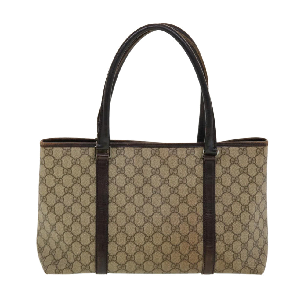 Gucci GG Canvas Tote Bag PVC Leather Beige 114595 41370
