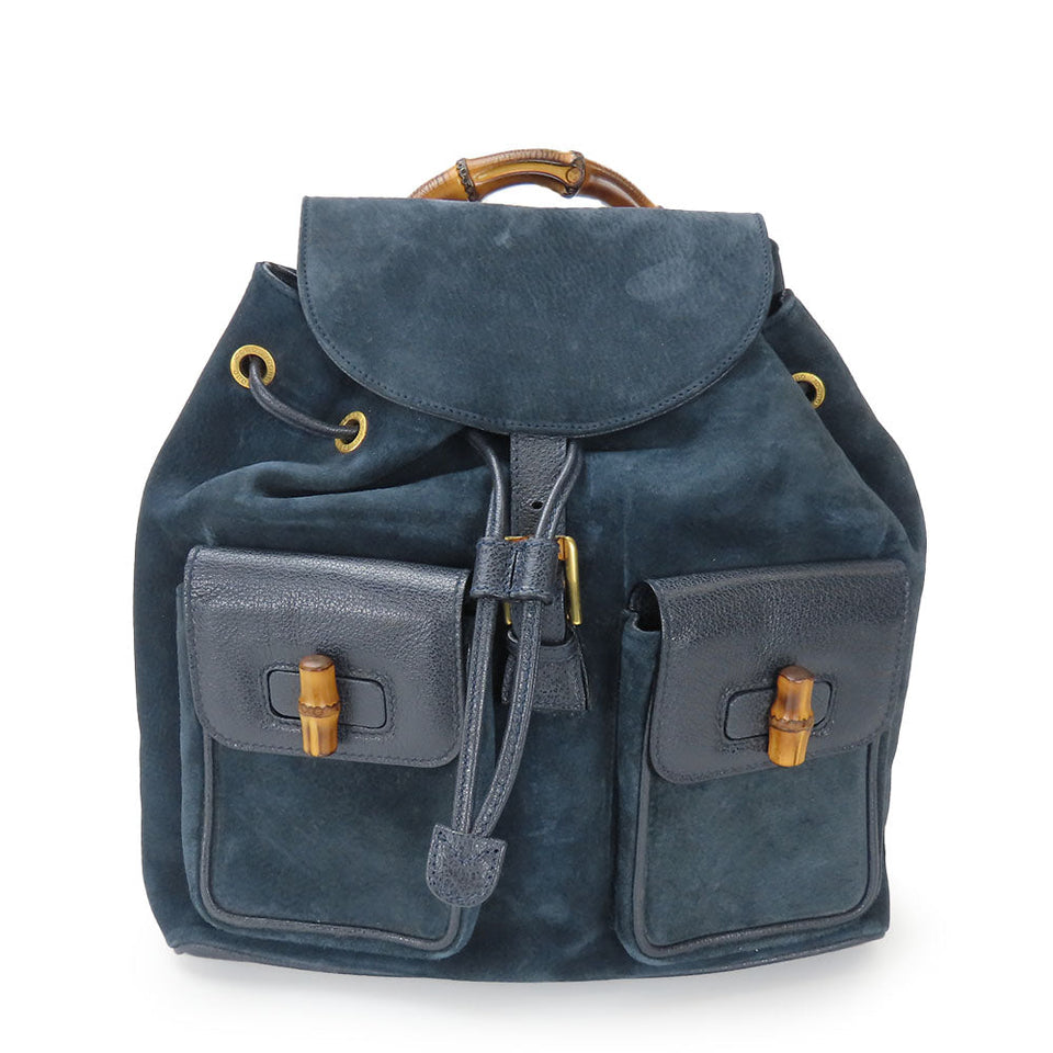 Gucci Backpack 003.58.0016 Suede, Leather Navy Bamboo Women