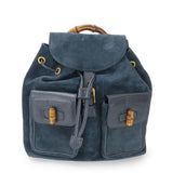 Gucci Backpack 003.58.0016 Suede, Leather Navy Bamboo Women