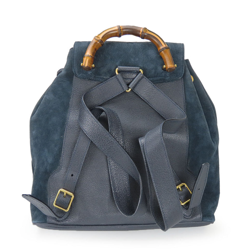 Gucci Backpack 003.58.0016 Suede, Leather Navy Bamboo Women