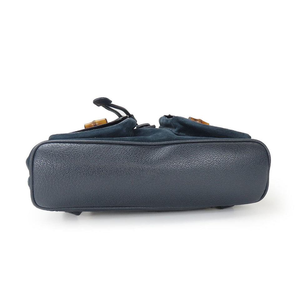 Gucci Backpack 003.58.0016 Suede, Leather Navy Bamboo Women