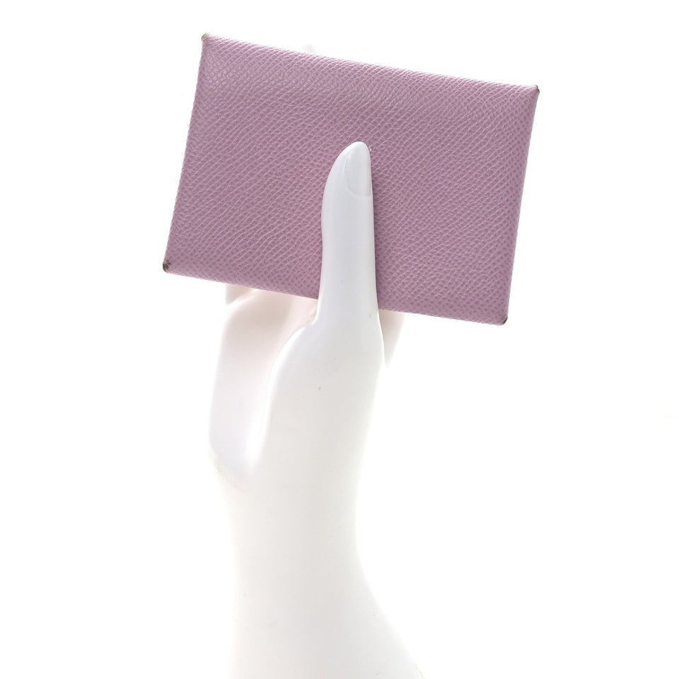 Hermes Epsom Calvi Duo Card Case Mauve Sylvestre
