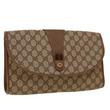 Gucci GG Canvas Web Sherry Line Clutch Bag PVC Leather Beige Green 42088