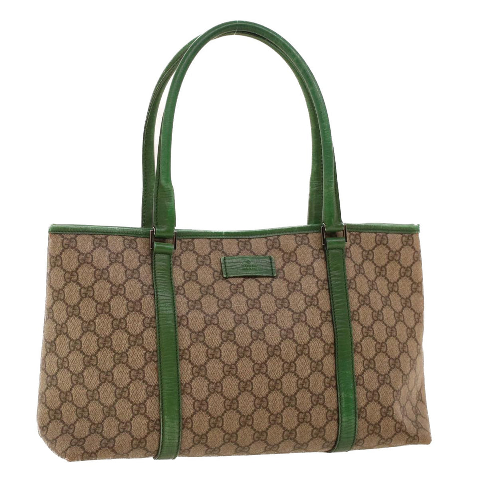 Gucci GG Canvas Tote Bag PVC Leather Beige Green 42102