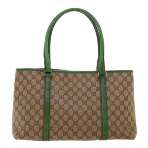 Gucci GG Canvas Tote Bag PVC Leather Beige Green 42102