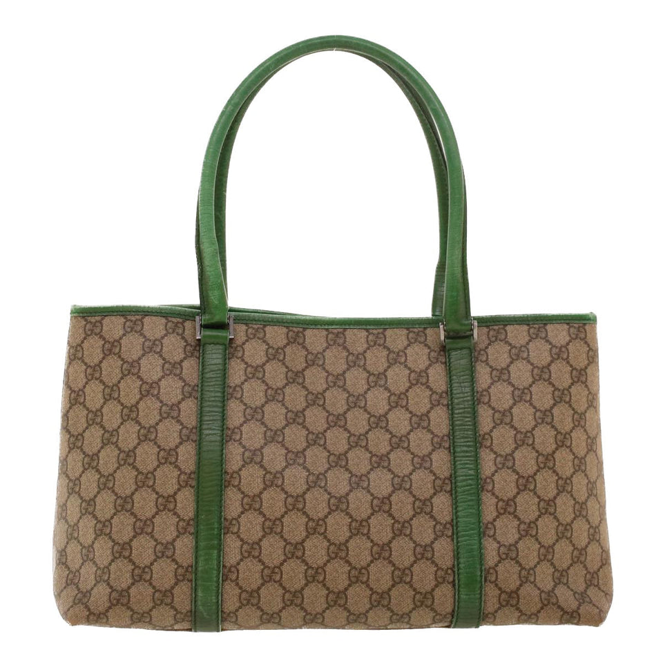 Gucci GG Canvas Tote Bag PVC Leather Beige Green 42102