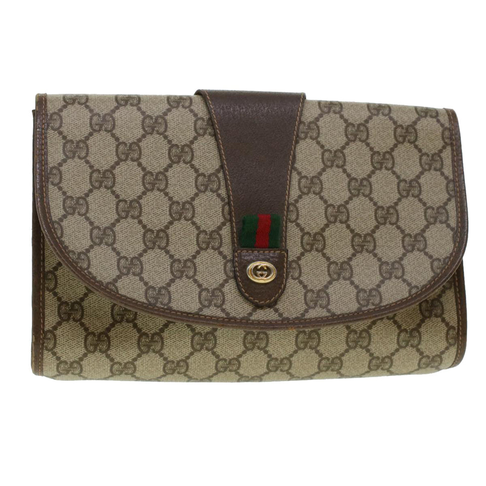 Gucci GG Canvas Web Sherry Line Clutch Bag PVC Leather Beige Red 42430