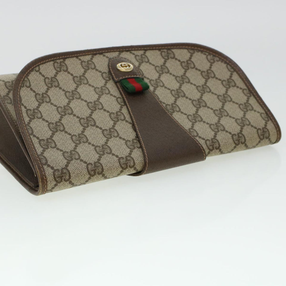 Gucci GG Canvas Web Sherry Line Clutch Bag PVC Leather Beige Red 42430