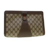 Gucci GG Canvas Web Sherry Line Clutch Bag PVC Leather Beige Red 42431