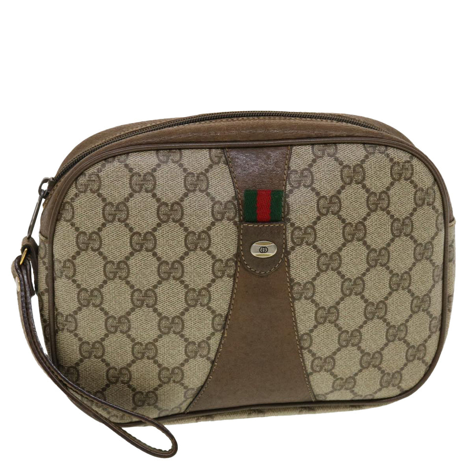 Gucci GG Canvas Web Sherry Line Clutch Bag Beige Red Green 8901034 42585
