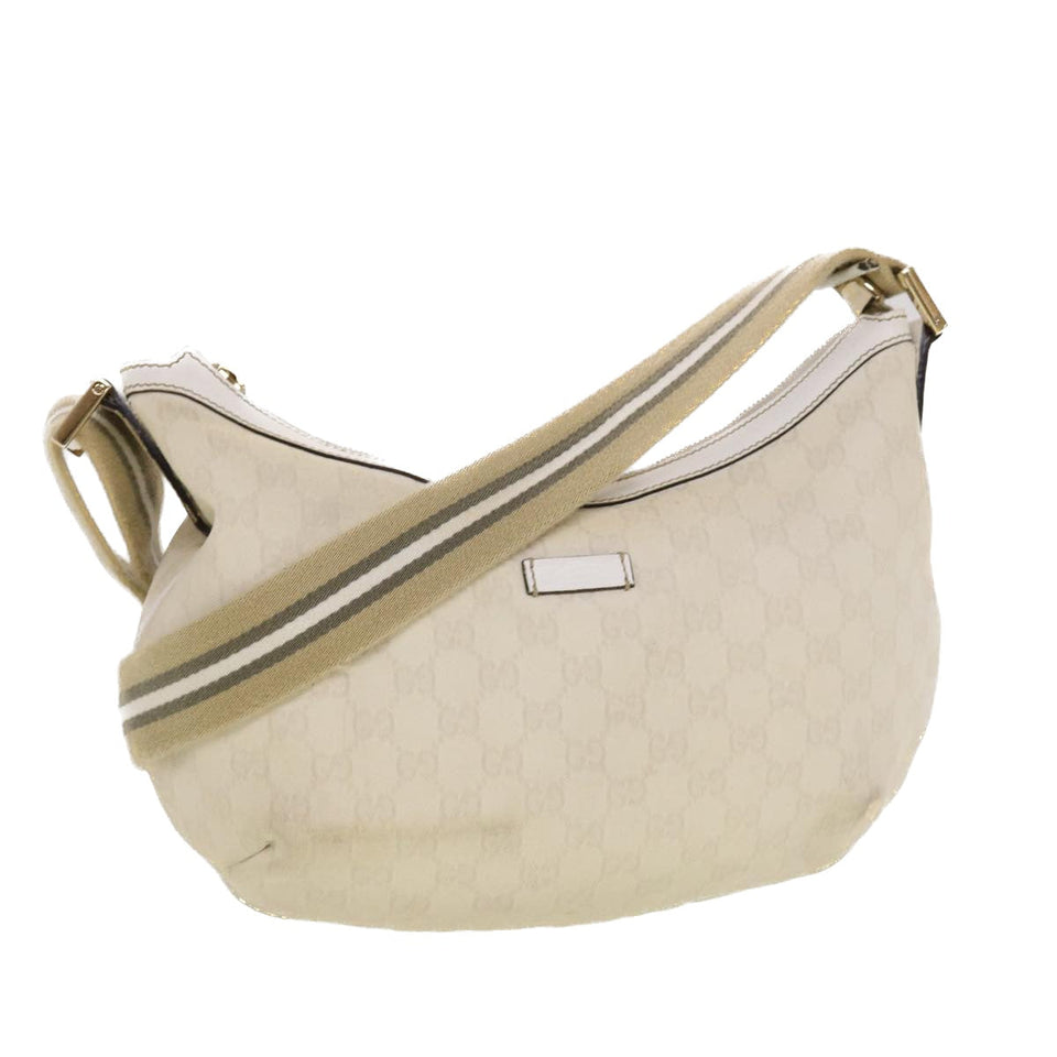 Gucci GG Canvas Sherry Line Shoulder Bag White Green 181092 42713