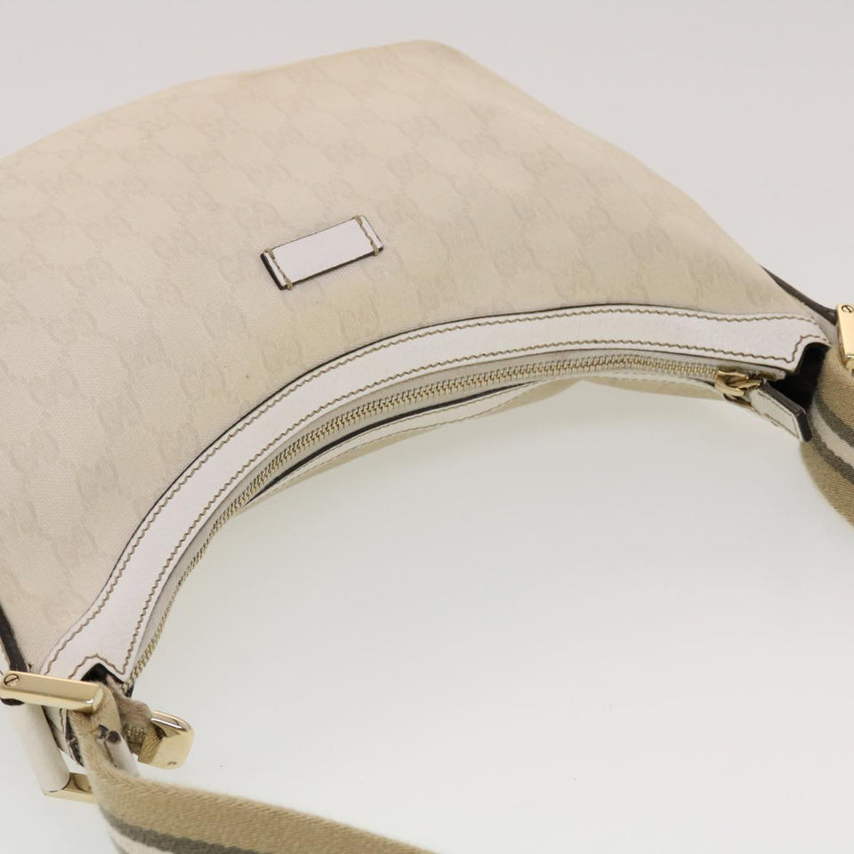 Gucci GG Canvas Sherry Line Shoulder Bag White Green 181092 42713