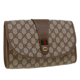Gucci GG Canvas Web Sherry Line Clutch Bag PVC Leather Beige Red Green 42716