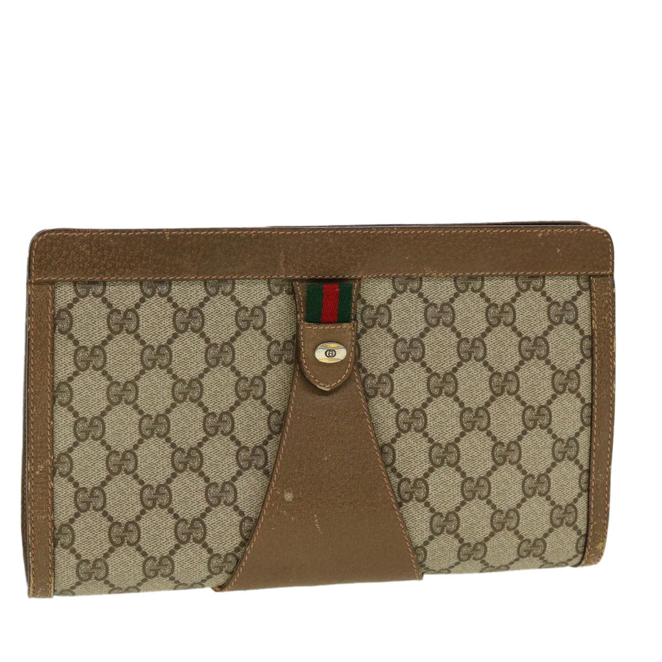 Gucci GG Canvas Web Sherry Line Clutch Bag Beige Red Green 8901033 42746