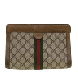 Gucci GG Canvas Web Sherry Line Clutch Bag Beige Red Green 84.01.001 42878