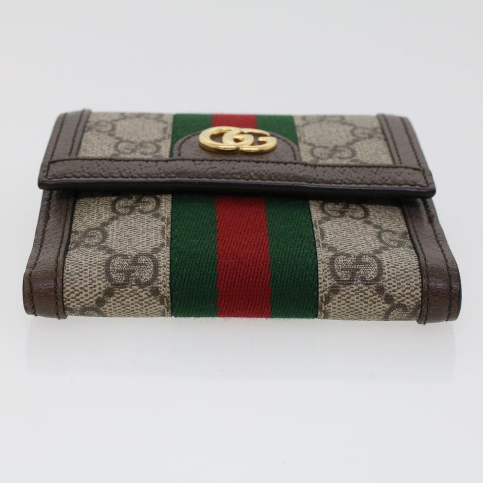 Gucci GG Canvas Web Sherry Line Trifold Wallet PVC Leather Beige Red 42974