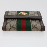 Gucci GG Canvas Web Sherry Line Trifold Wallet PVC Leather Beige Red 42974