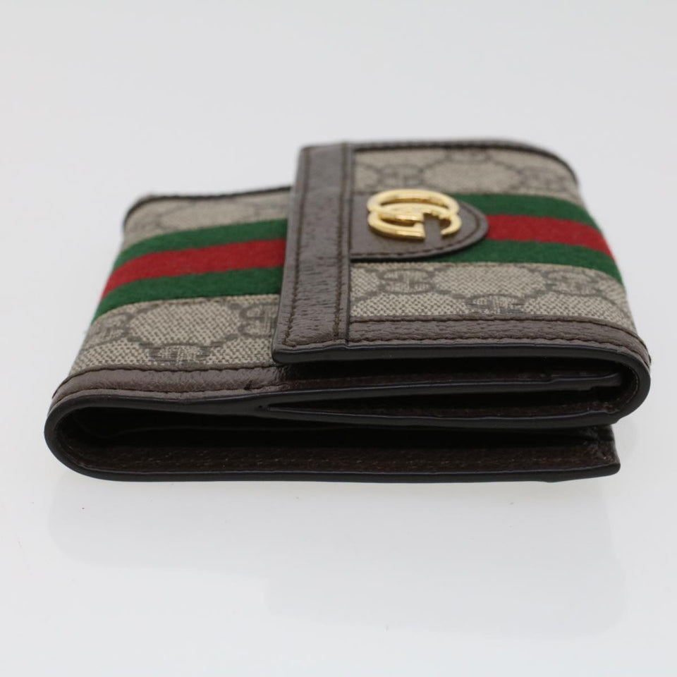 Gucci GG Canvas Web Sherry Line Trifold Wallet PVC Leather Beige Red 42974
