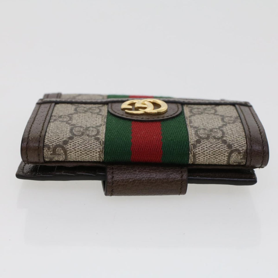 Gucci GG Canvas Web Sherry Line Trifold Wallet PVC Leather Beige Red 42974