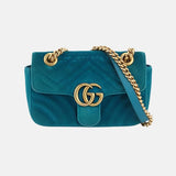 Gucci Marmont Mini Flap Blue Velvet Handbag