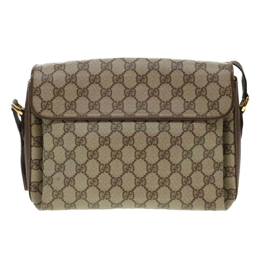 Gucci GG Canvas Web Sherry Line Shoulder Bag PVC Leather Beige Green 43086