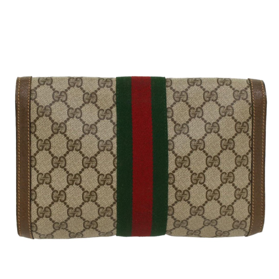 Gucci GG Canvas Web Sherry Line Clutch Bag PVC Leather Beige Green 43089